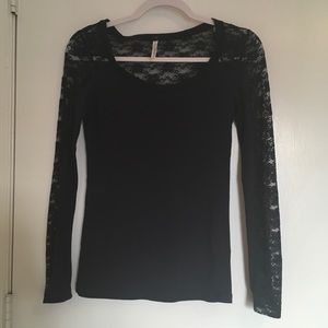 Floral lace navy blue top